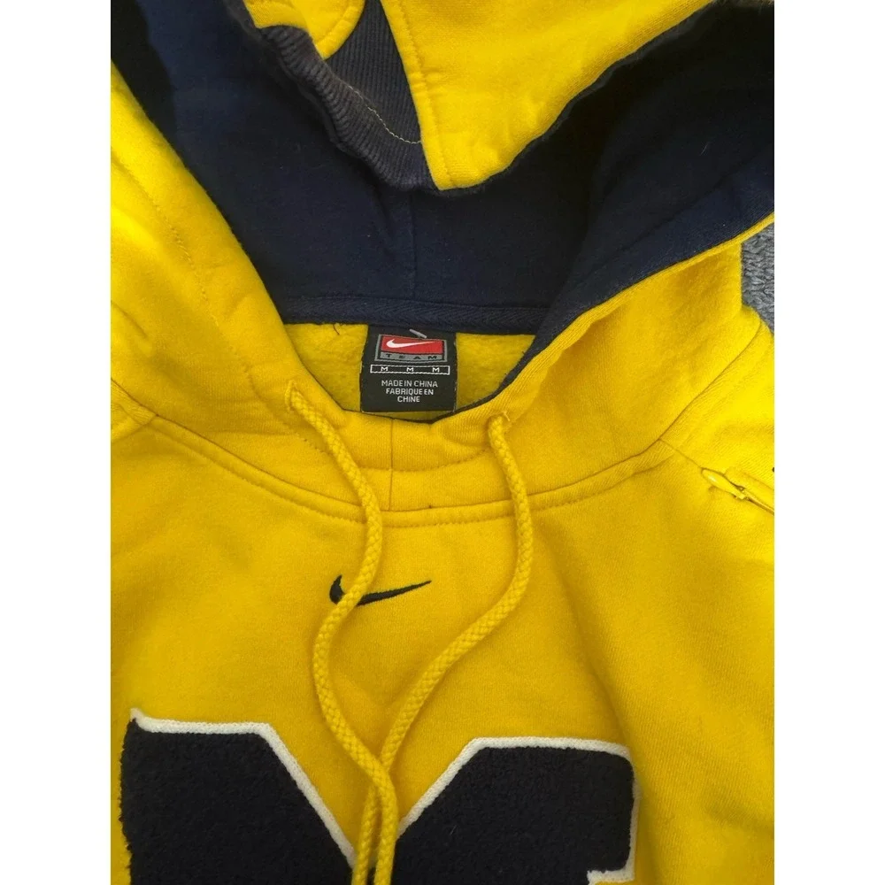 Vintage‎ Michigan University Nike Center Swoosh Yellow M Hoodie Y2k Shoulder Zip